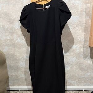 Calvin Klein Collection Black Puff-Sleeve Midi Dress